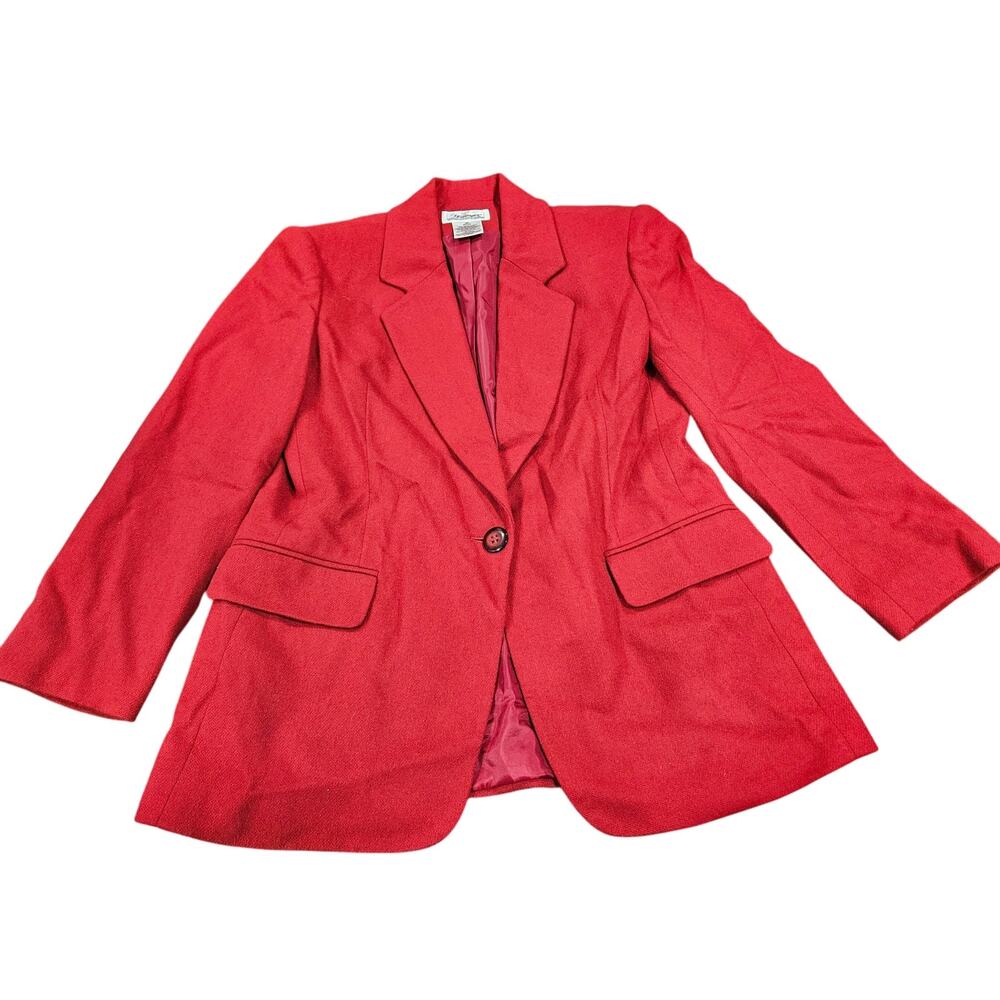 Worthington Red Wool Blazer Jacket Petite 10P Single Button Lined Y2K Career - Picture 1 of 5